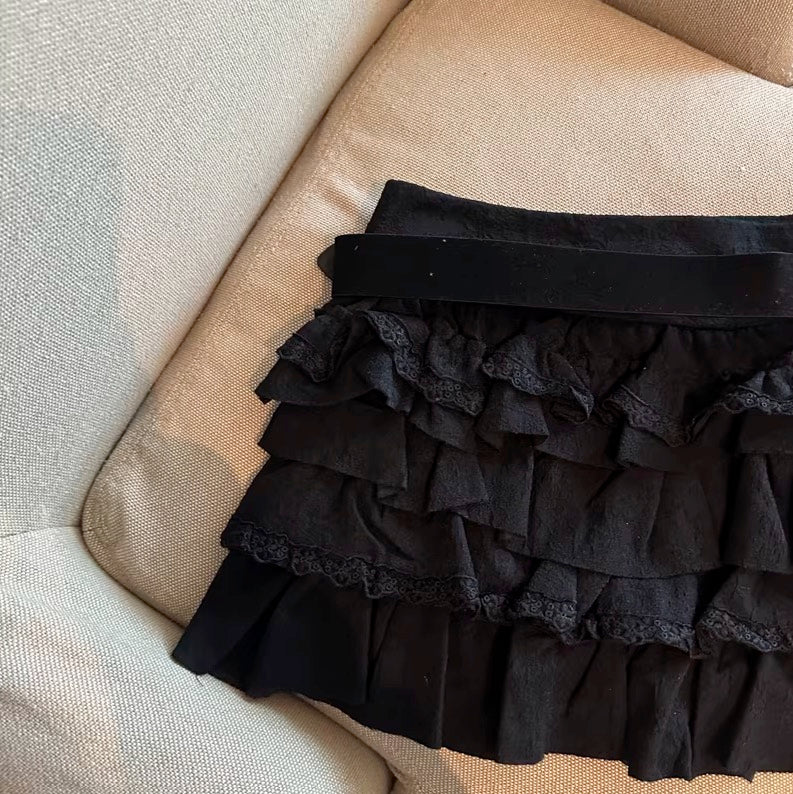 Black Multi-Layer Ruffles Mini Skirt