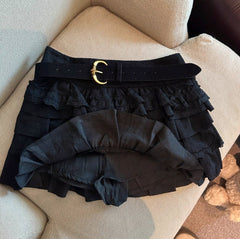 Black Multi-Layer Ruffles Mini Skirt