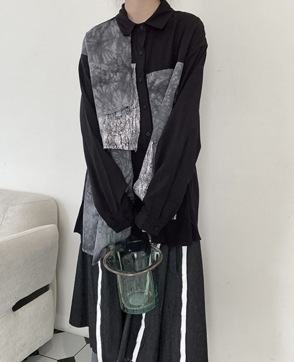 Black Multi-Pattern Patchwork Shirt