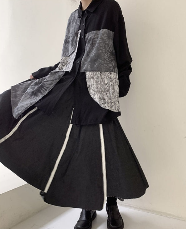 Black Multi-Pattern Patchwork Shirt