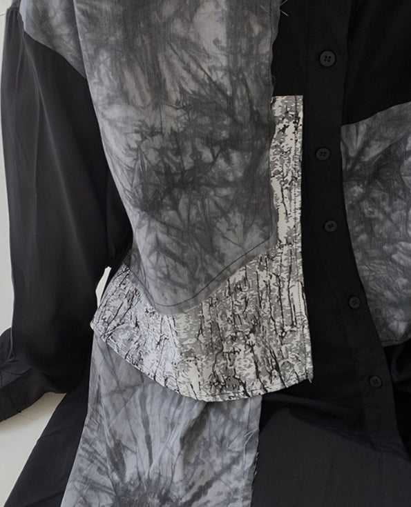 Black Multi-Pattern Patchwork Shirt