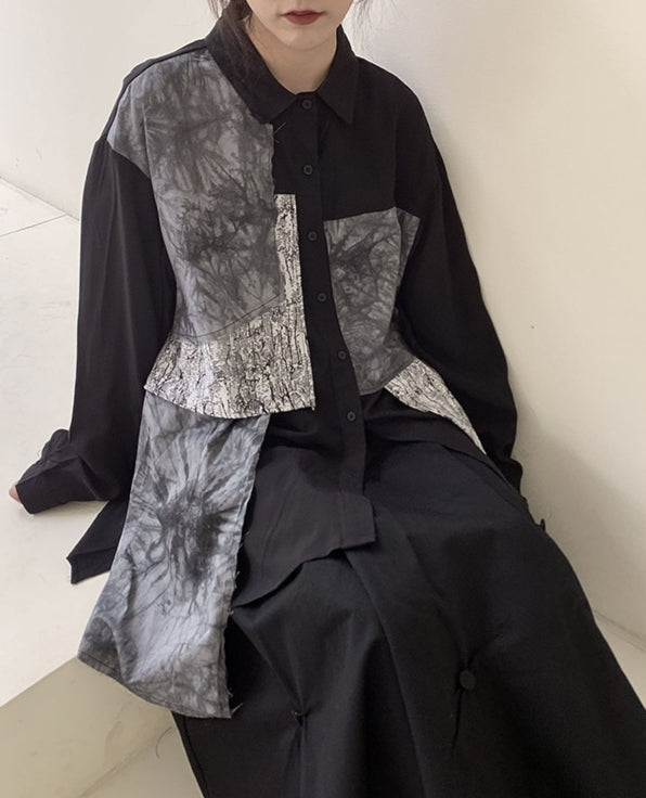 Black Multi-Pattern Patchwork Shirt