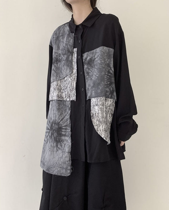 Black Multi-Pattern Patchwork Shirt