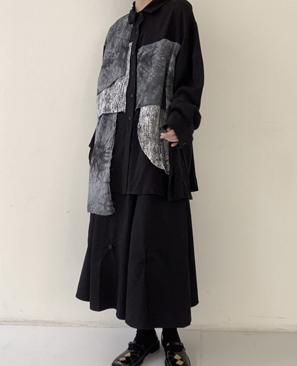 Black Multi-Pattern Patchwork Shirt