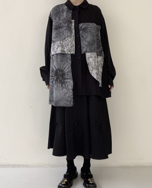 Black Multi-Pattern Patchwork Shirt