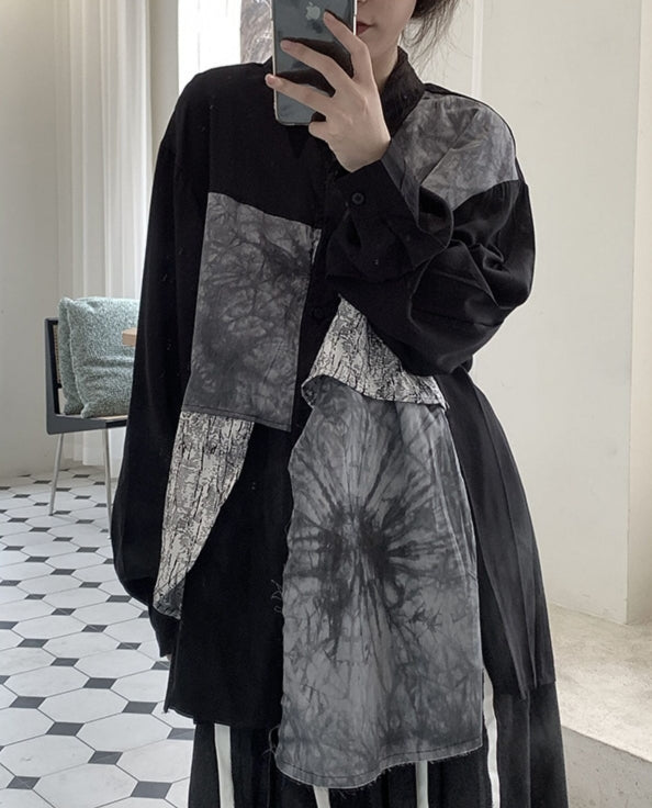 Black Multi-Pattern Patchwork Shirt