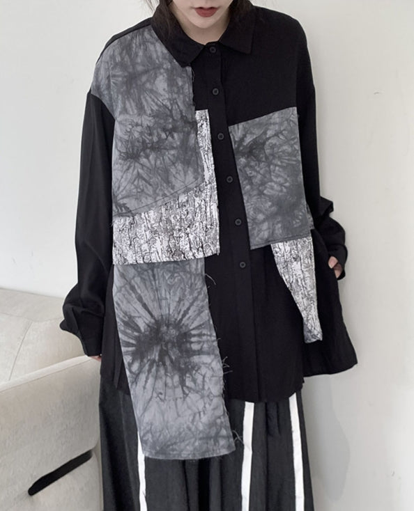 Black Multi-Pattern Patchwork Shirt