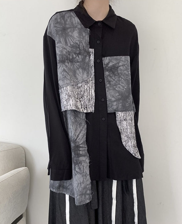 Black Multi-Pattern Patchwork Shirt