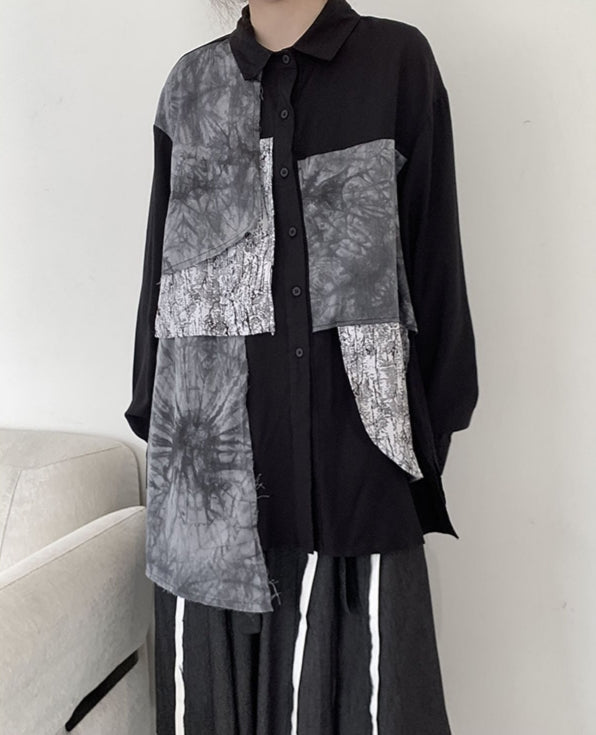Black Multi-Pattern Patchwork Shirt
