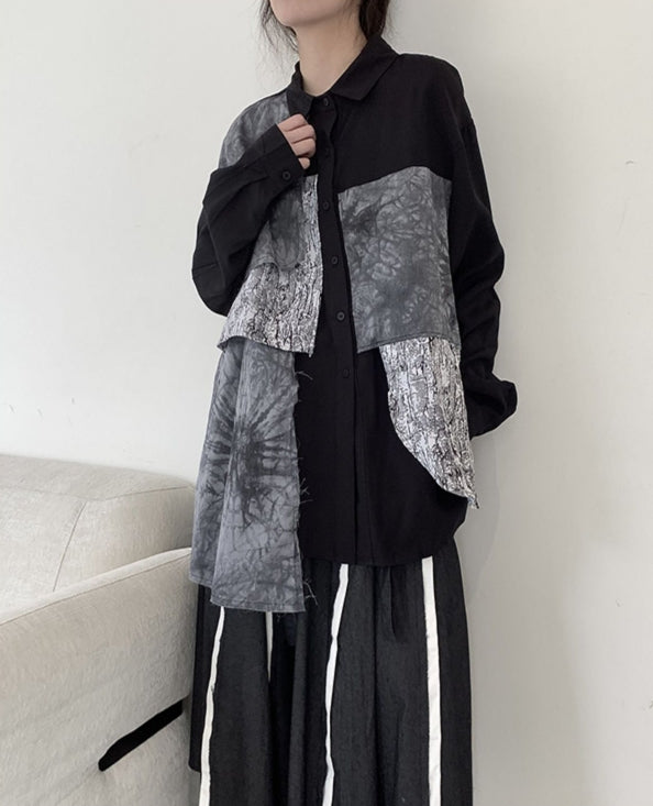 Black Multi-Pattern Patchwork Shirt