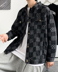 Black Multi-Patterned Checkered Denim Jacket