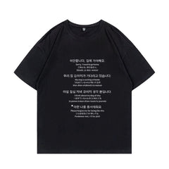 Black Multilingual Letter Print T-Shirt