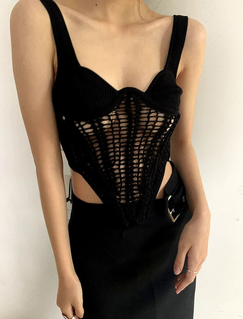 Black Net Crochet Top