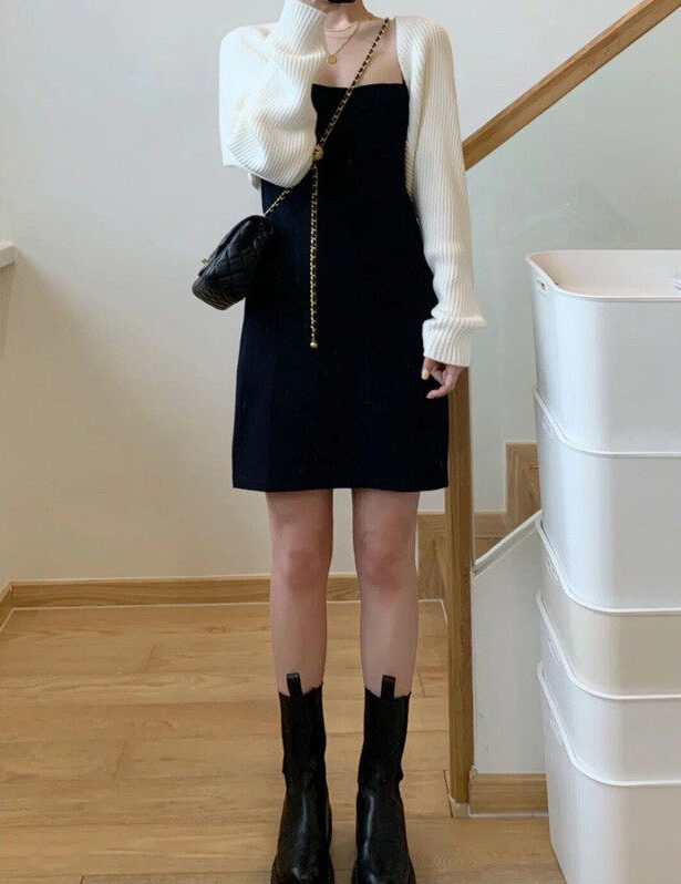 Black Off-Shoulder Knit Cardigan
