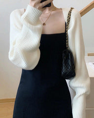 Black Off-Shoulder Knit Cardigan