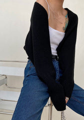 Black Off-Shoulder Knit Cardigan