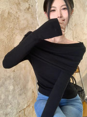 Black Off-Shoulder Long Sleeve Top