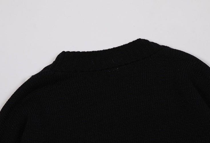 Black Outline Stitched Knit Cardigan