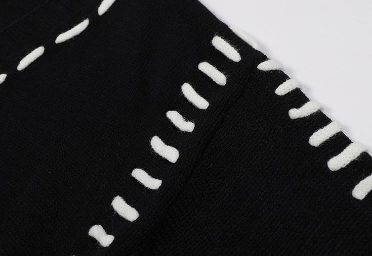 Black Outline Stitched Knit Cardigan