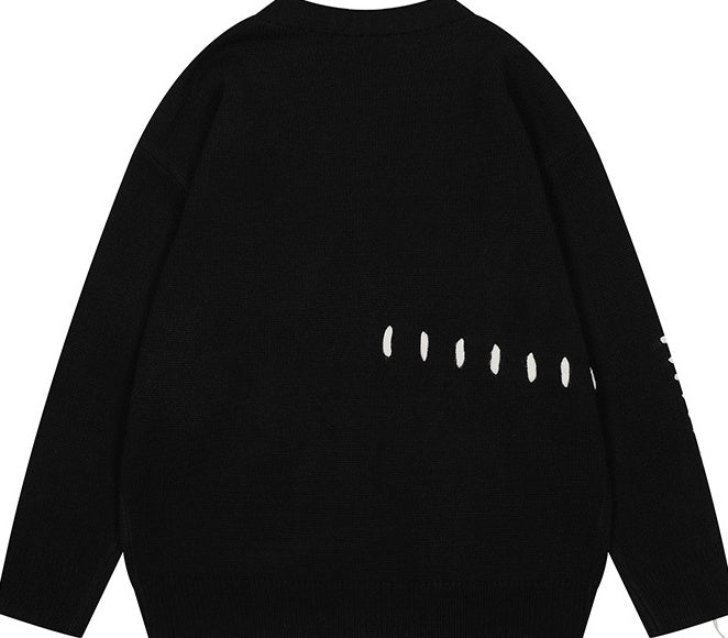 Black Outline Stitched Knit Cardigan