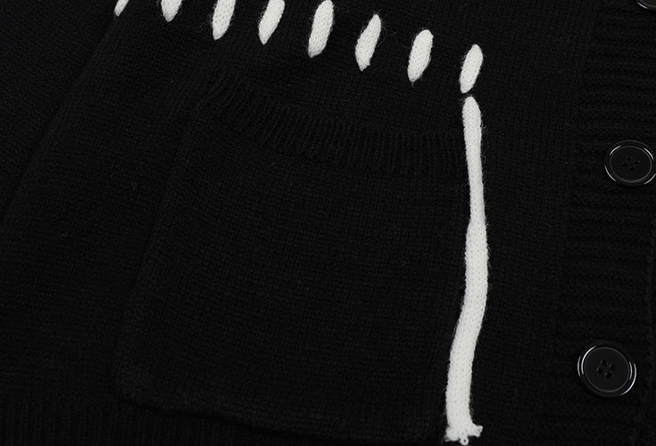 Black Outline Stitched Knit Cardigan