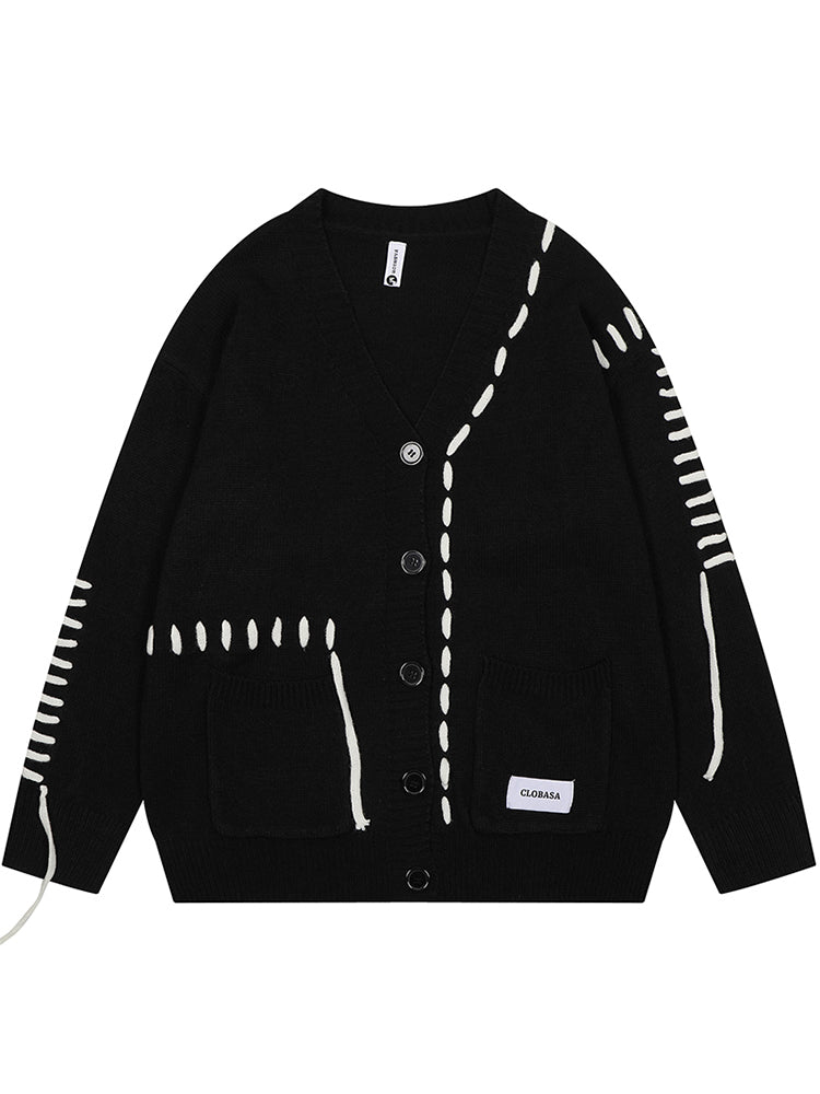 Black Outline Stitched Knit Cardigan