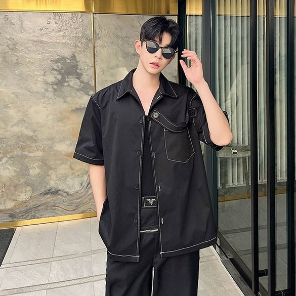 Black Outlined Short Sleeves Shirt