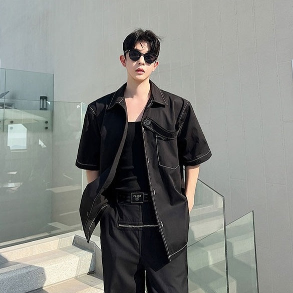 Black Outlined Short Sleeves Shirt