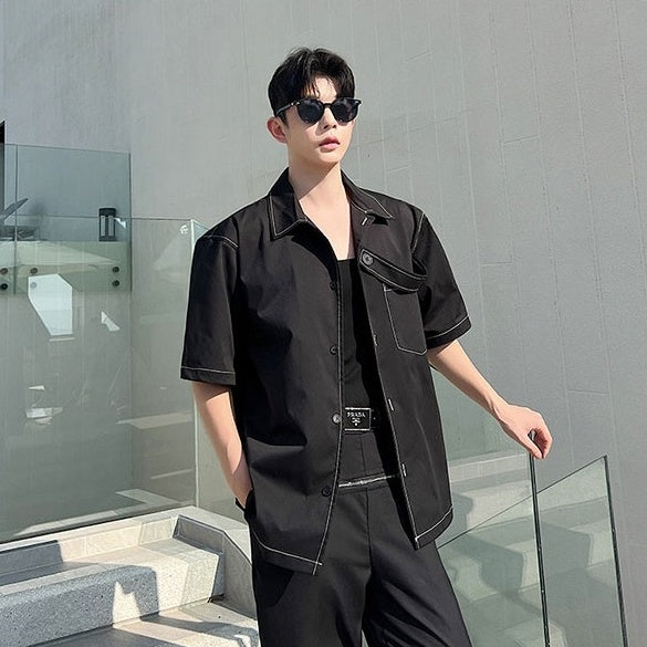 Black Outlined Short Sleeves Shirt