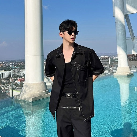 Black Outlined Short Sleeves Shirt