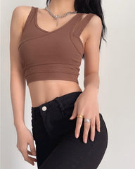 Black Overlapping Two-Piece Illusion Crop Top