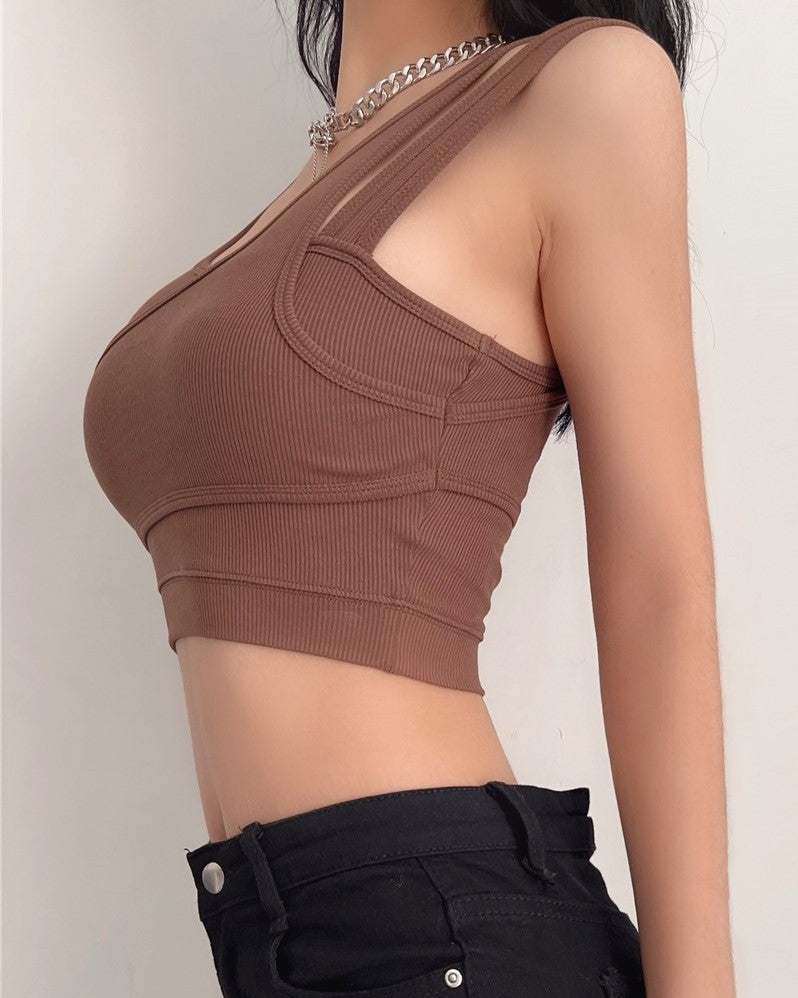 Black Overlapping Two-Piece Illusion Crop Top