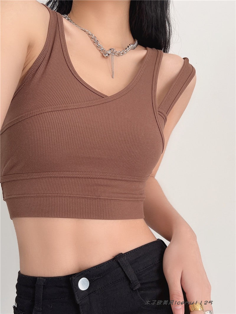 Black Overlapping Two-Piece Illusion Crop Top