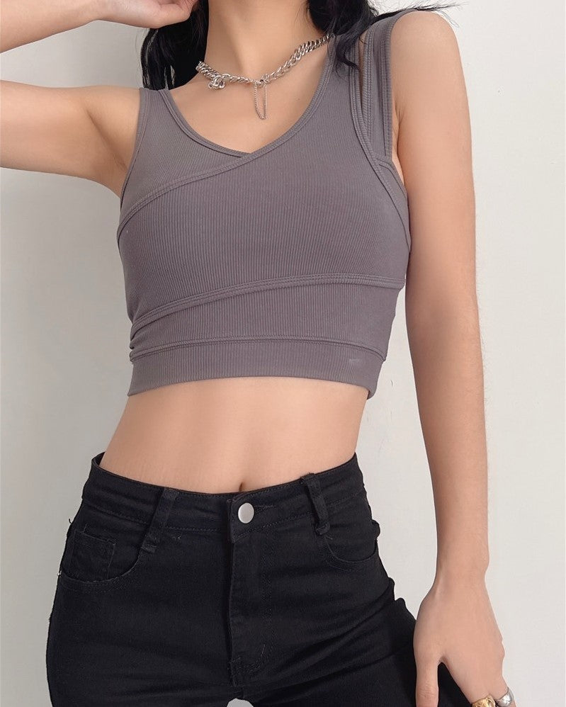 Black Overlapping Two-Piece Illusion Crop Top