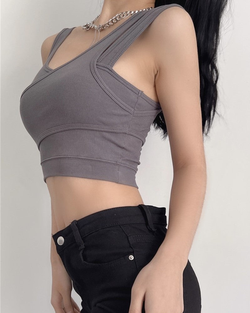 Black Overlapping Two-Piece Illusion Crop Top