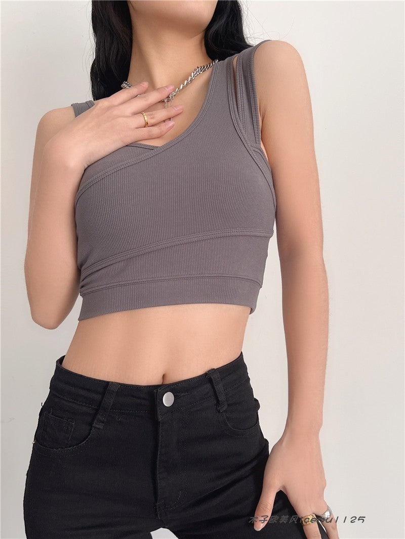 Black Overlapping Two-Piece Illusion Crop Top