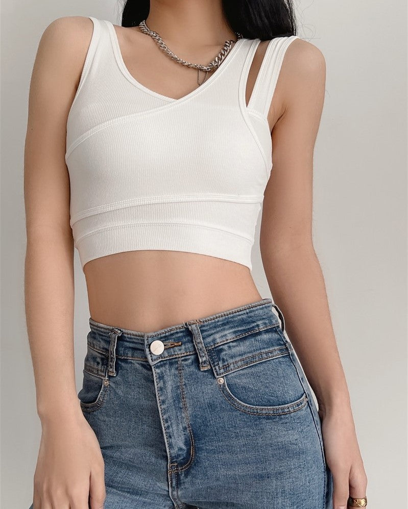 Black Overlapping Two-Piece Illusion Crop Top