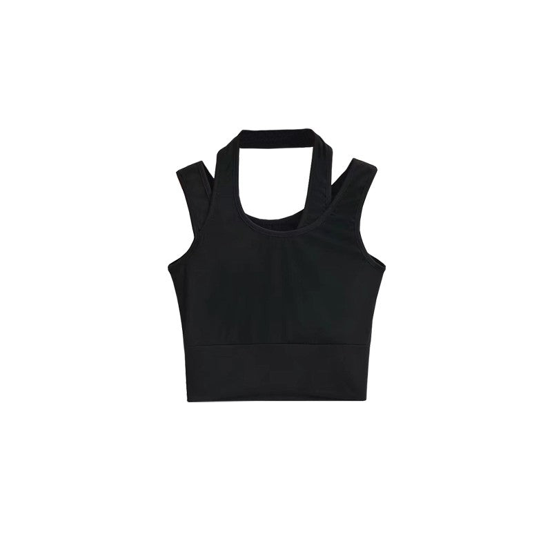 Black Overlay Strap Cropped Top