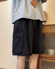 Black Oversized Big Pocket Denim Shorts