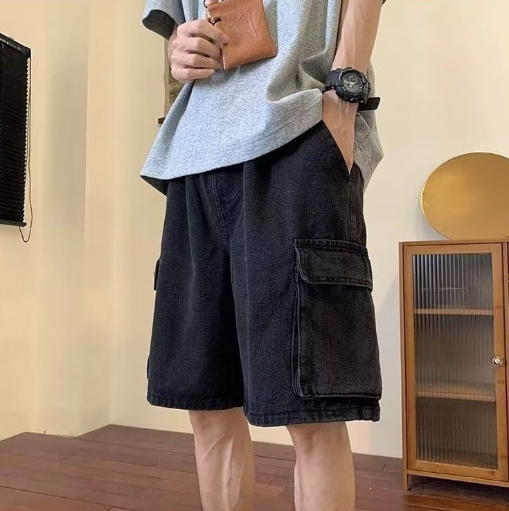 Black Oversized Big Pocket Denim Shorts