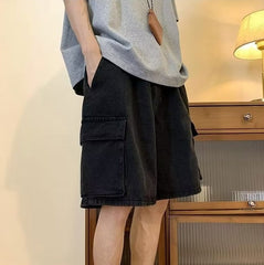 Black Oversized Big Pocket Denim Shorts