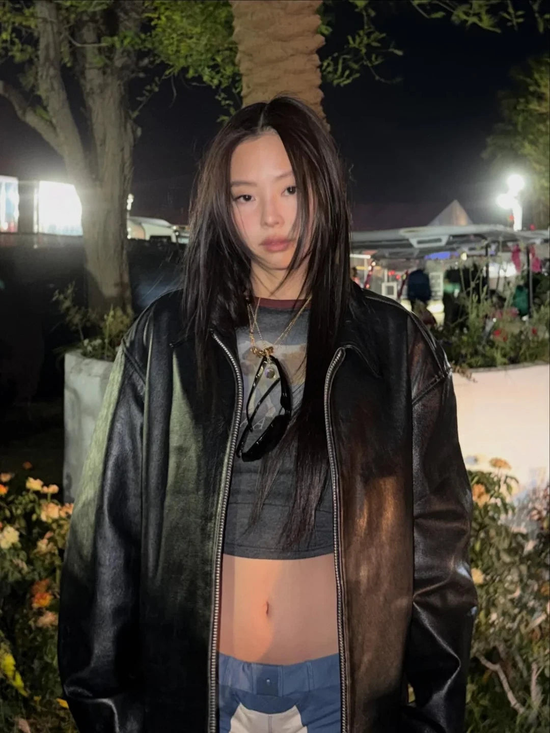 Black Oversized Collared Leather Jacket