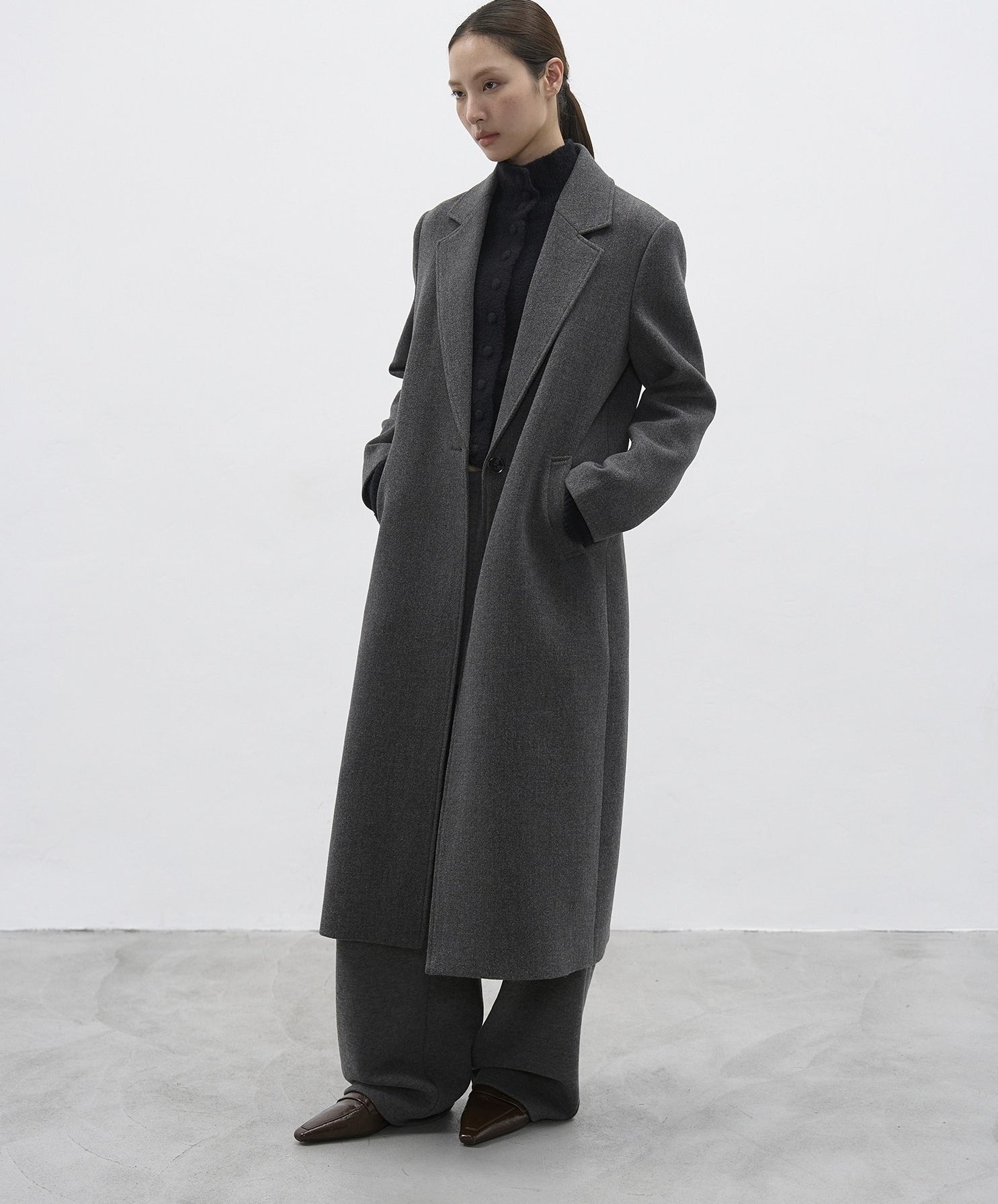 Grey Oversized Tailored Wool Long Coat