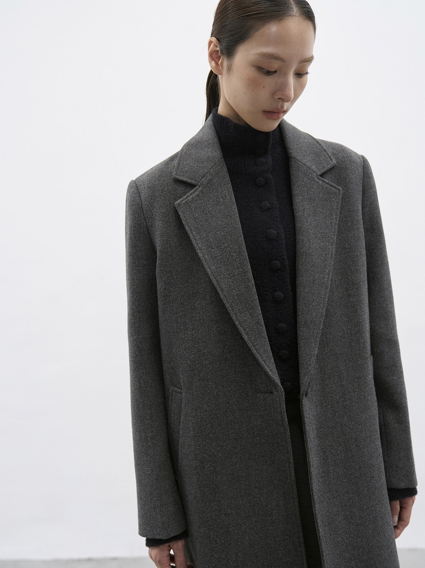 Grey Oversized Tailored Wool Long Coat