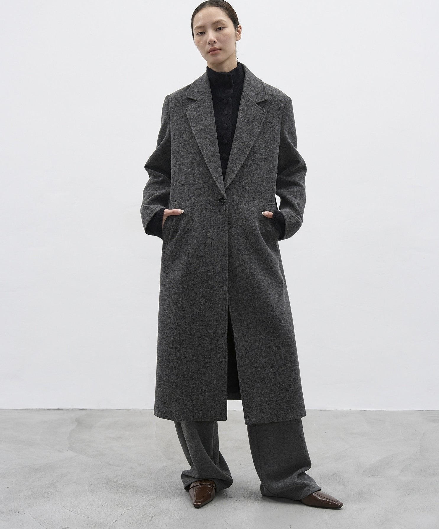 Grey Oversized Tailored Wool Long Coat