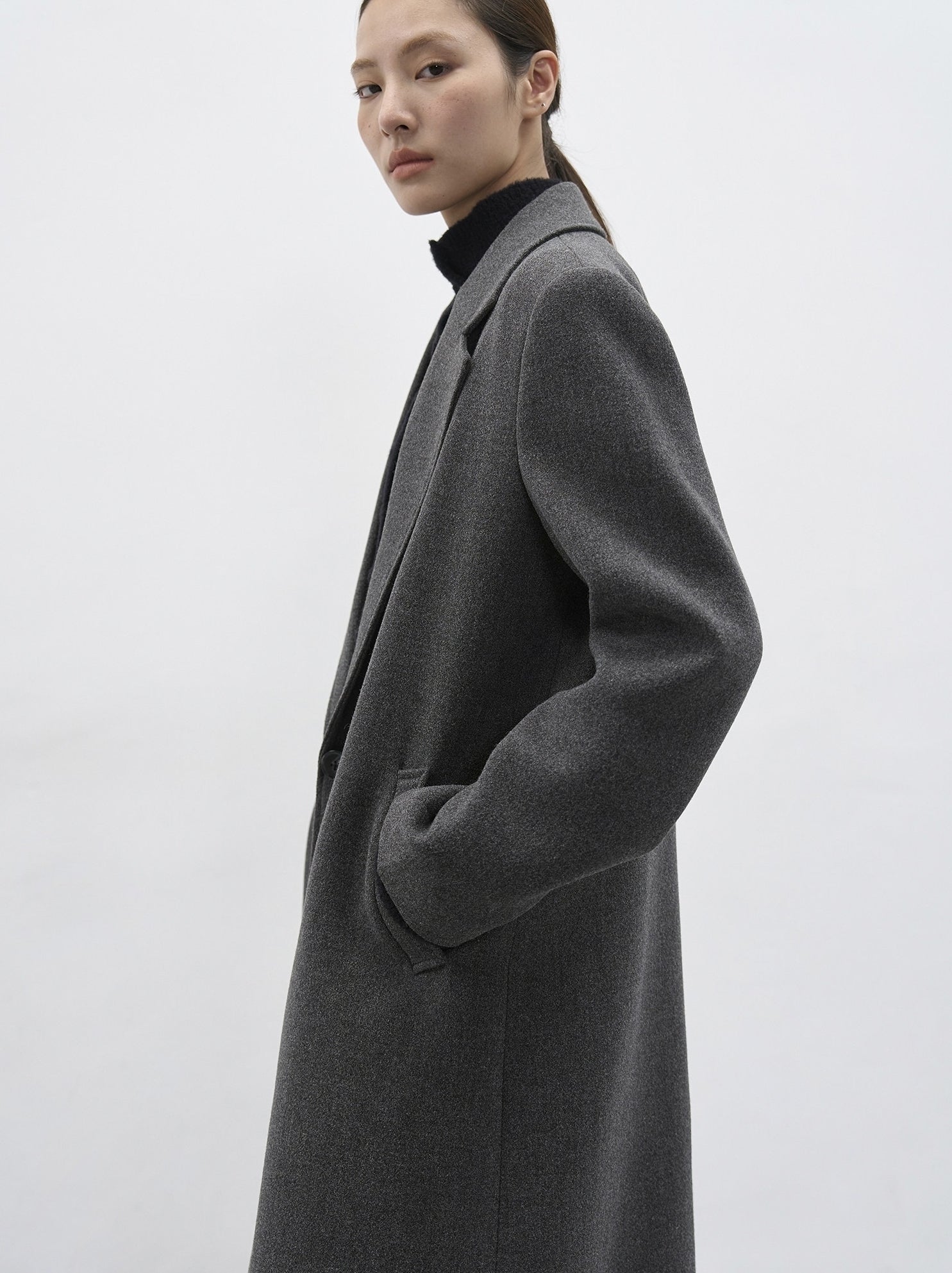 Grey Oversized Tailored Wool Long Coat