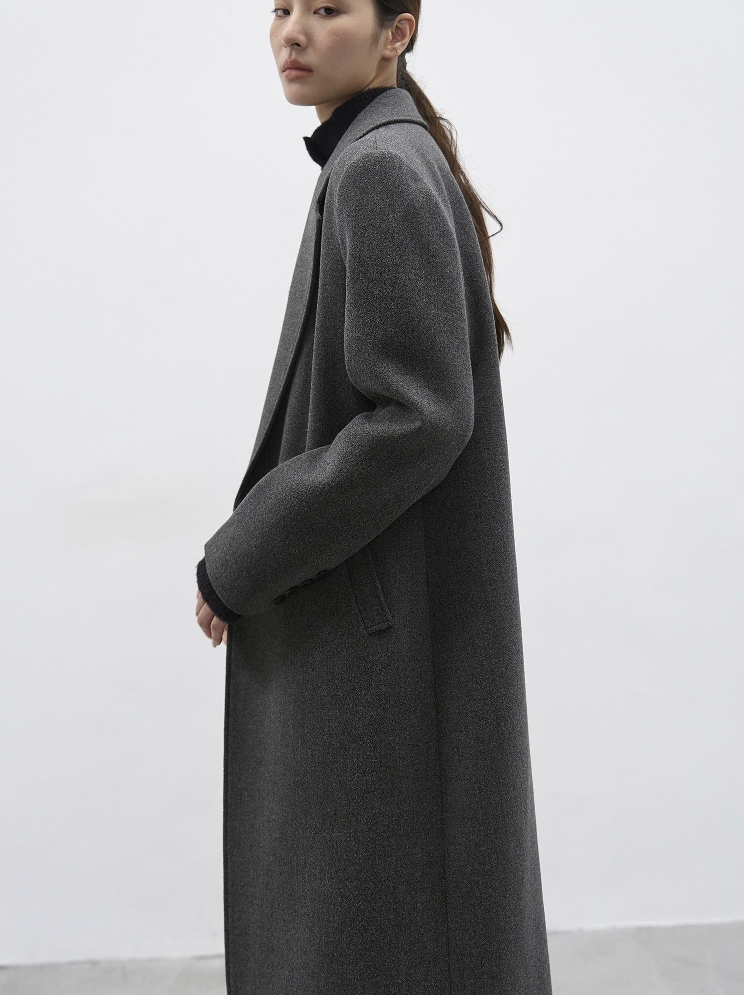Grey Oversized Tailored Wool Long Coat