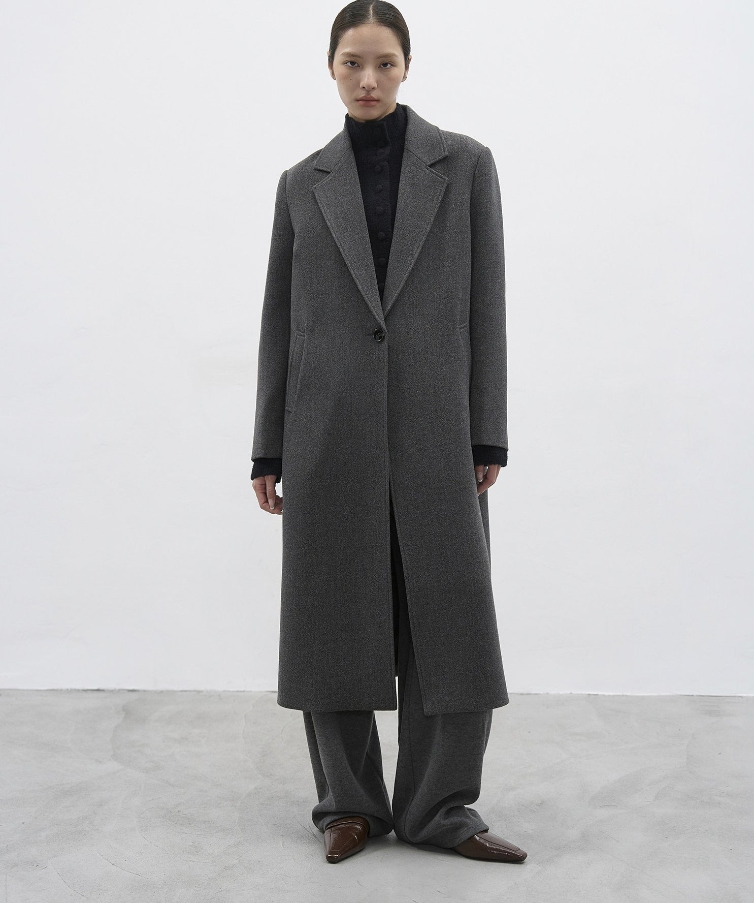 Grey Oversized Tailored Wool Long Coat