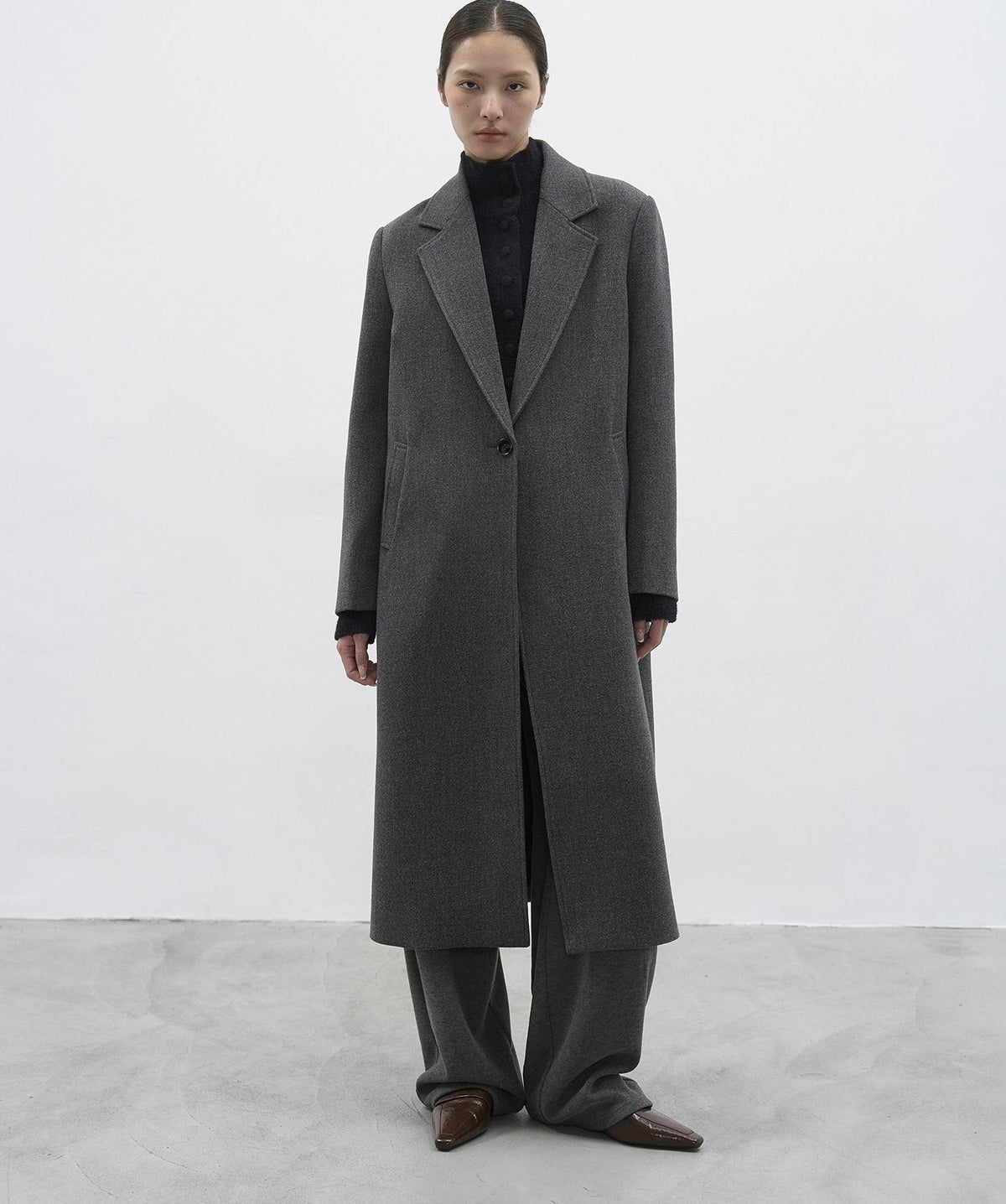Grey Oversized Tailored Wool Long Coat