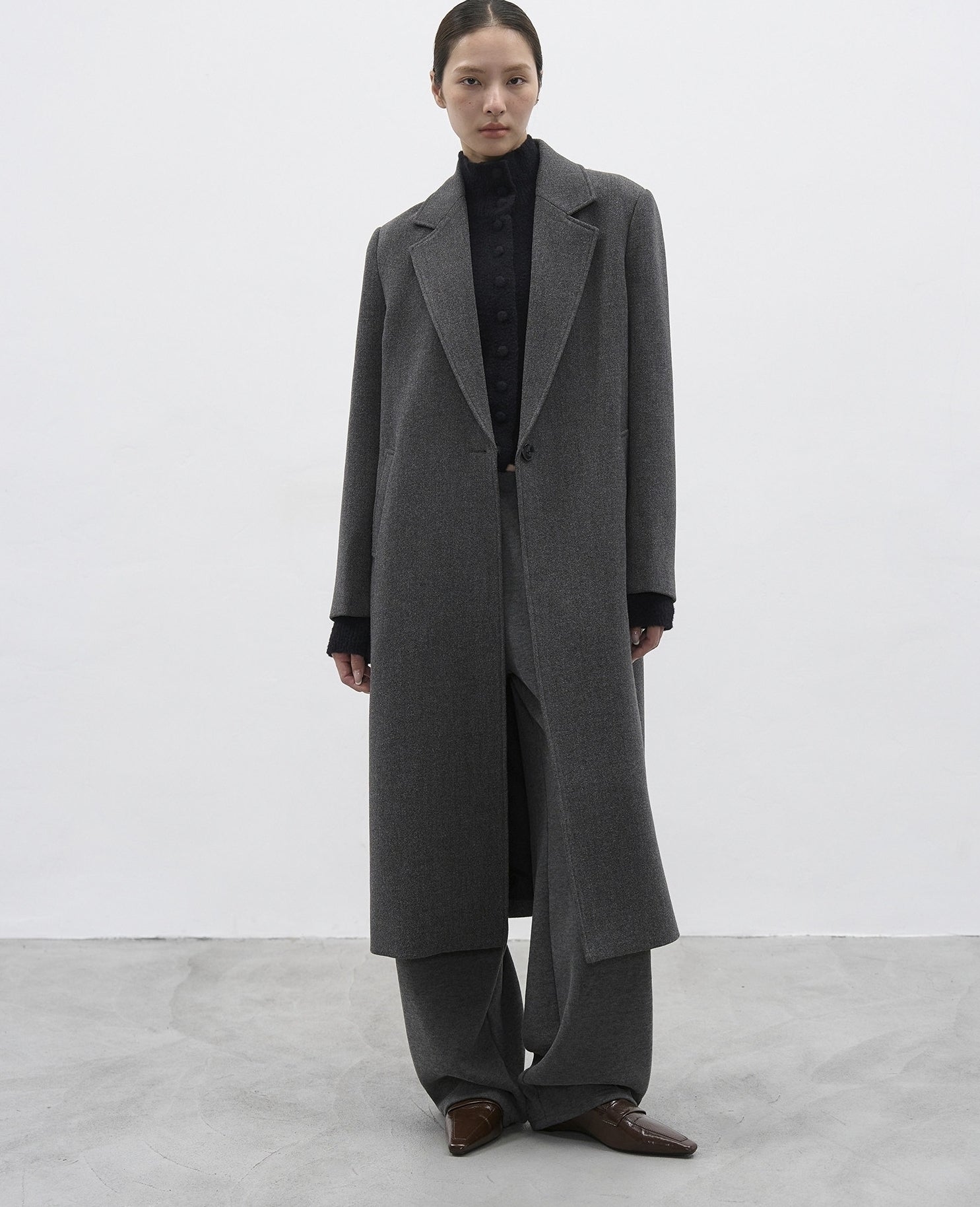 Grey Oversized Tailored Wool Long Coat